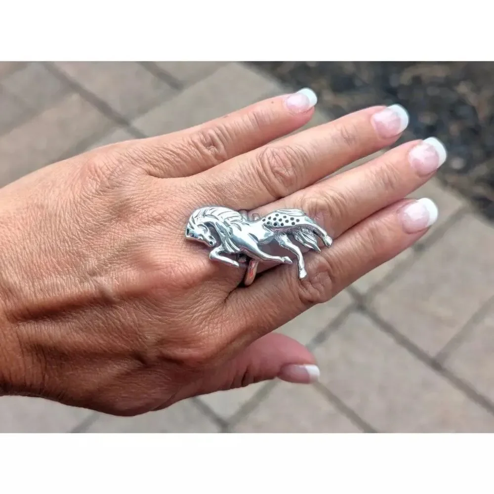 Navajo Sterling Silver Horse‎ Bypass Band Ring Native American Jewelry Sz 12US**